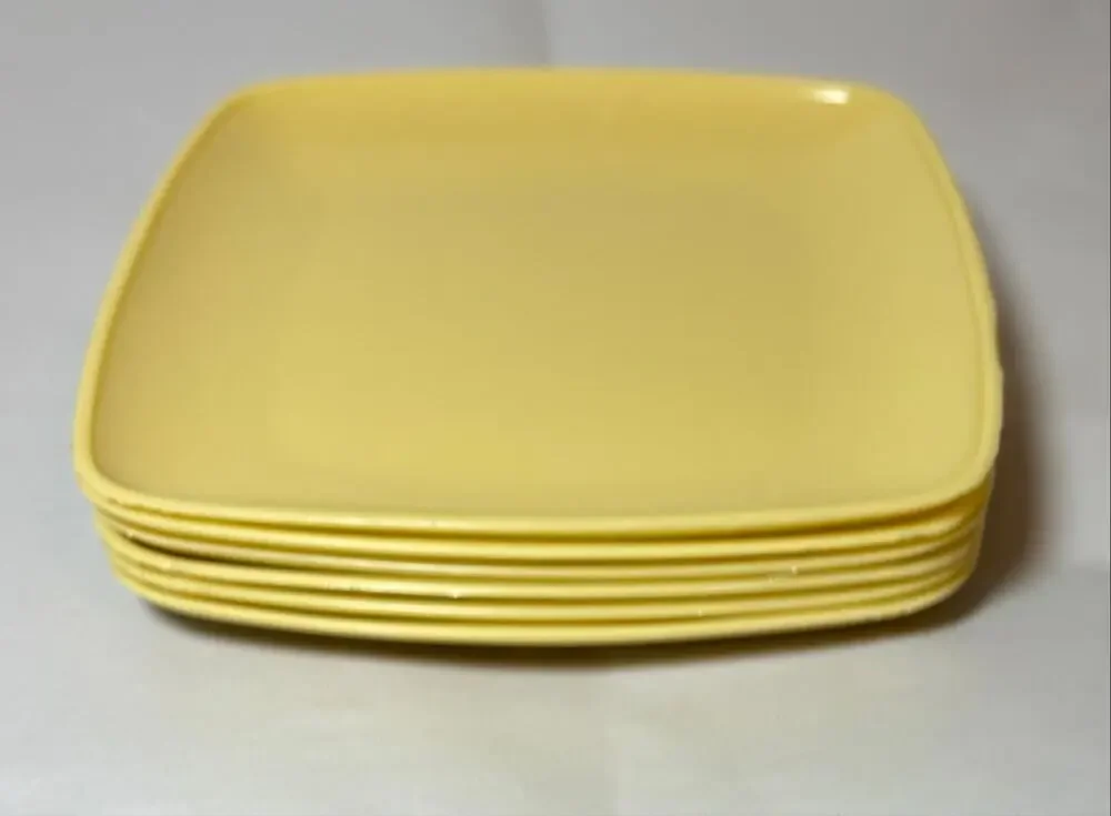 Vtg MCM Yellow Melamine/Plastic Tranquil Ware Byrd Set of 6 Salad Plates 6.5”